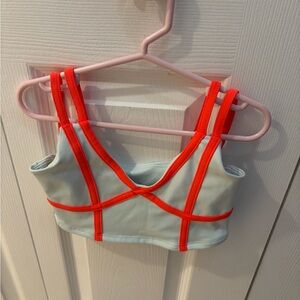 Girl’s Strappy Sports Bra - Light Blue and Firebird Orange